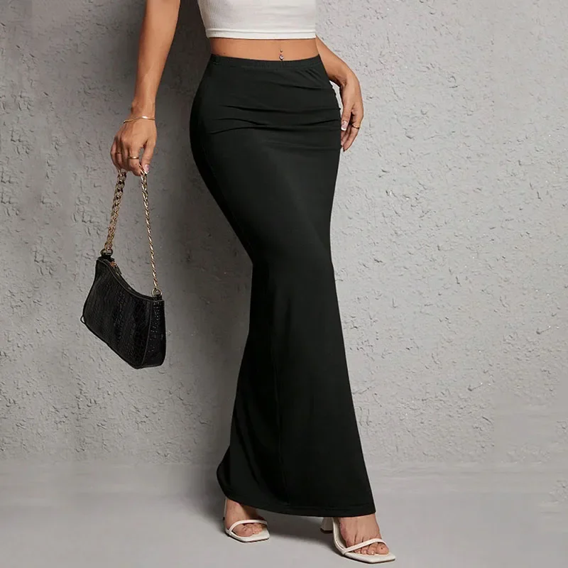 Sexy Black Bodycon Skirt for Women Elegant Chic Side Split Long Skirts Woman Summer 2025 New High-Waisted  Skirts