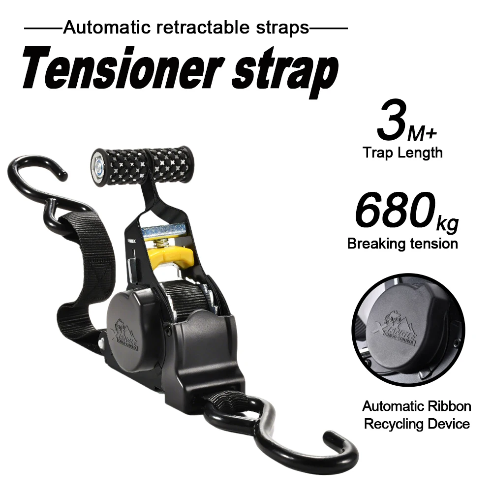 Correa tensora retráctil automática, tensor de correa de trinquete, cuerda de amarre de carga para equipaje, sujeción de correa de poliéster para motocicleta