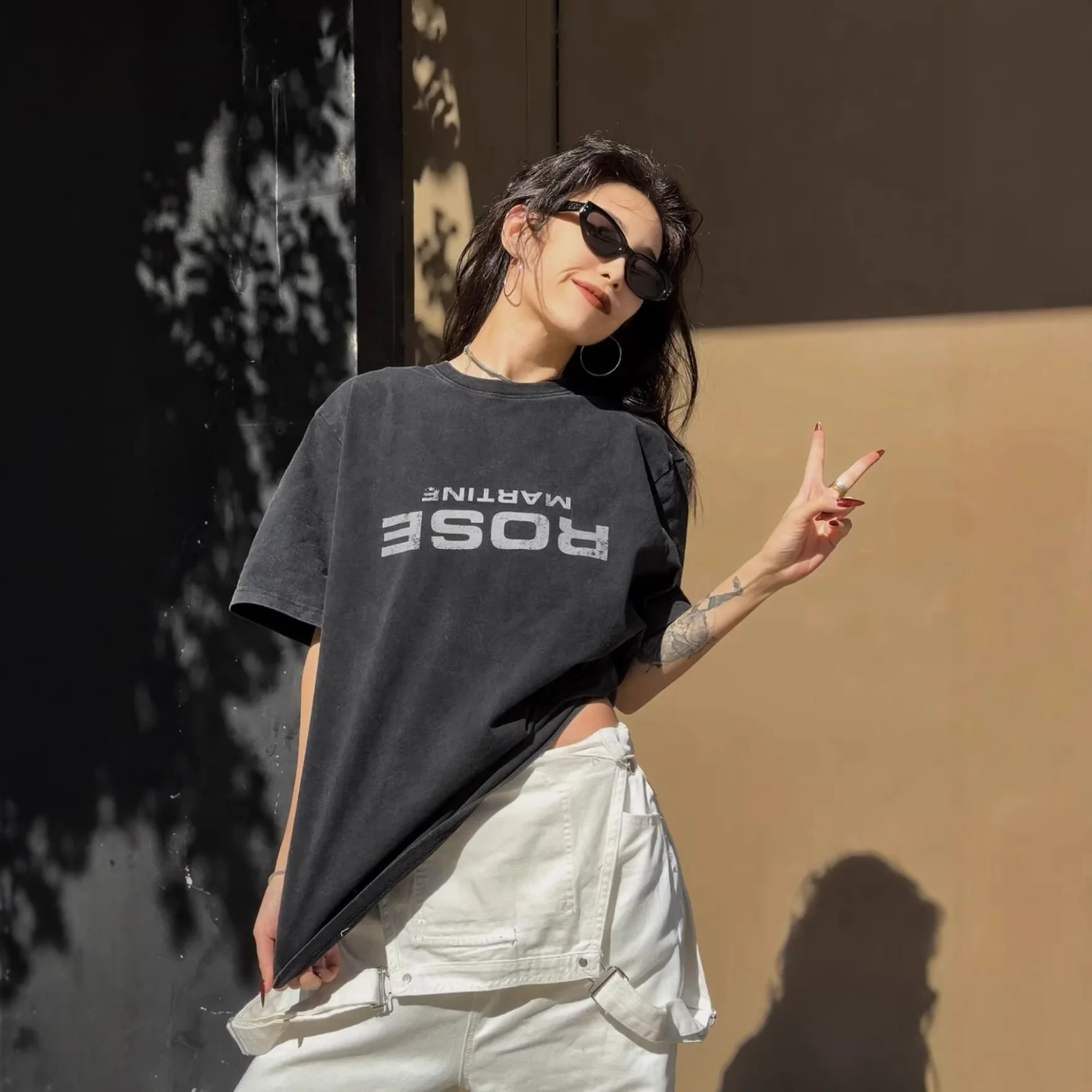 

Martine Rose Inverted Letter Washed Antique Round-neck Short-Sleeved T-Shirt - Trendy - For Both Men and Women High Street