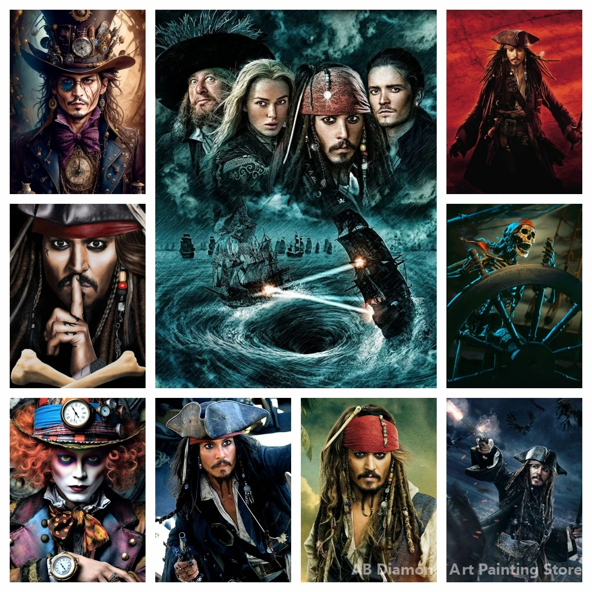 

Gothic Captain Jack Sparrow Art AB Diamond Painting Mosaic Painting Kit 5D DIY Johnny Depp Movie Star Photo Cross Stitch Home