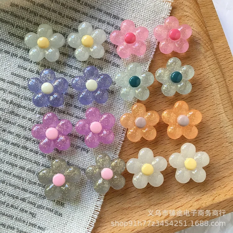 5pcs jelly color glitter powder sequin small flower sunflower flower Resin Flower Crafts For DIY Jewelry Making Accessories