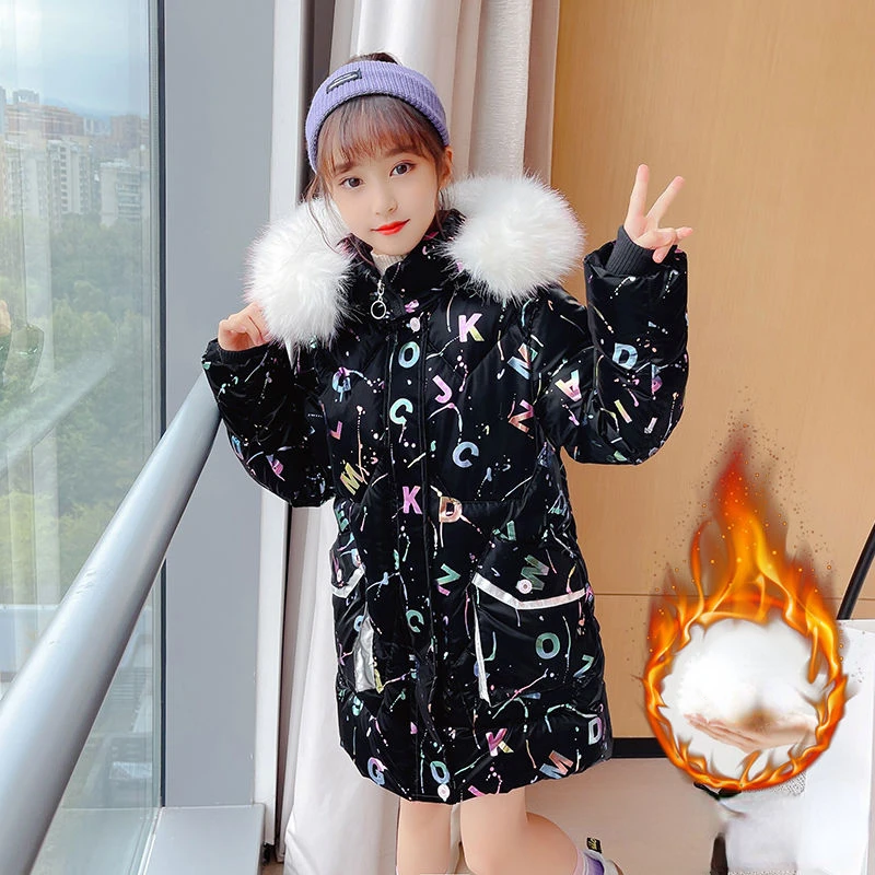 

Children Winter Down Cotton Jacket Fashion Girl Clothing Kids Clothes Thicken Warm Parka Hooded Snowsuit Outerwear Coat 12 Year