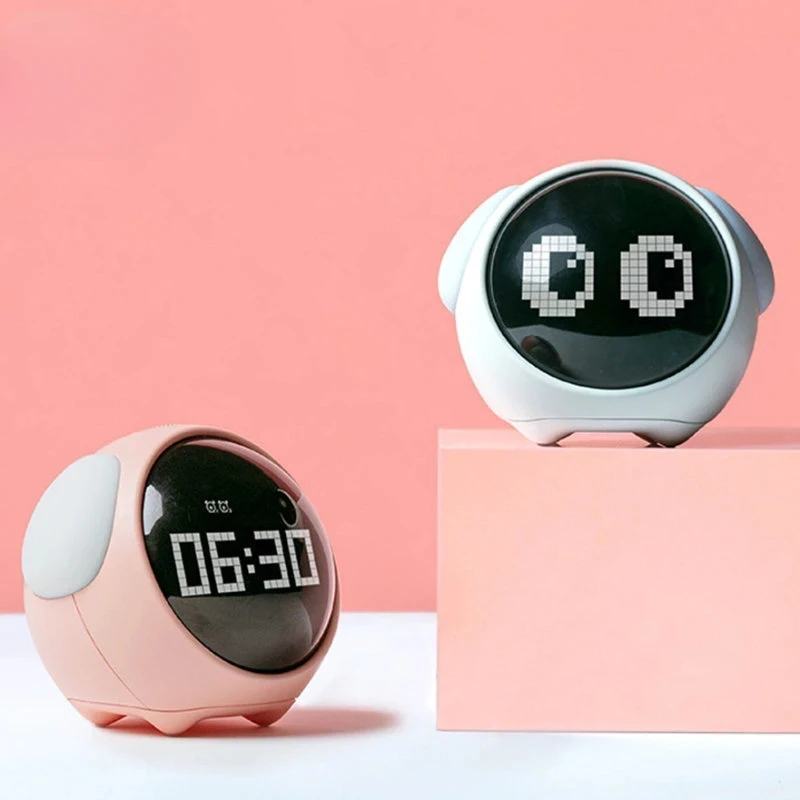 Xiaomi Cute Expression Alarm Clock Snooze Child Kids Digital Alarm Clocks Voice Control Intelligence LED Night Light for Bedroom