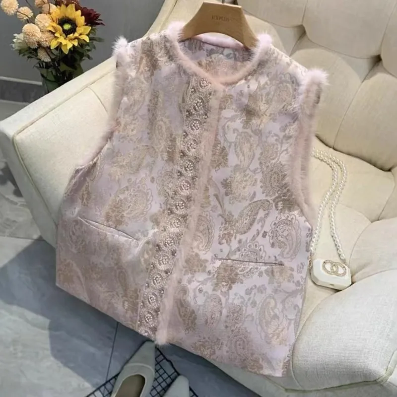 

Традиционный жилет в китайском стиле, винтажный парчовый жаккардовый шерстяной жилет и хлопковый жилет