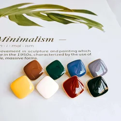 Enamel Square Alloy Stud Earring Components Eardrop Simple Style for Women DIY Jewelry Accessories Handmade Materials 6pcs