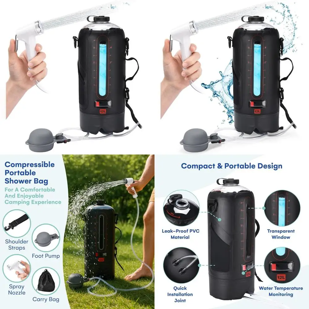 

Portable Camping Shower Bag with Pure Root Pump and Temperature Indicator - Ideal for Outdoor Adventures and Travel