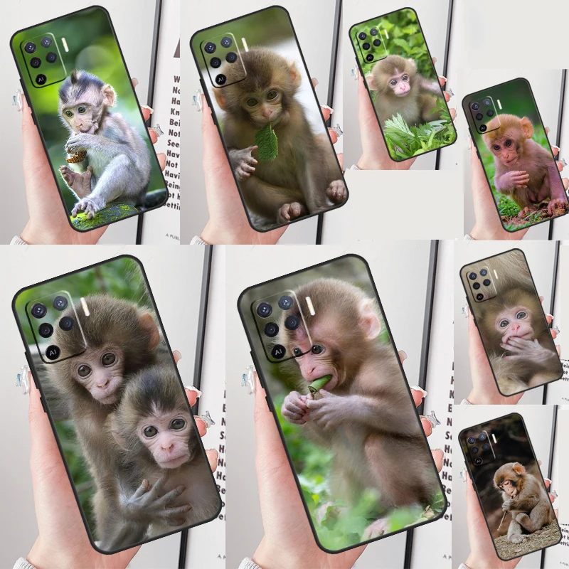 Cute Baby Monkey Animal Case For OPPO A98 A78 A96 A76 A15 A16 A17 A77 A57 A54 S A94 A74 A53 A5 A9 A91 A93 A52 A72