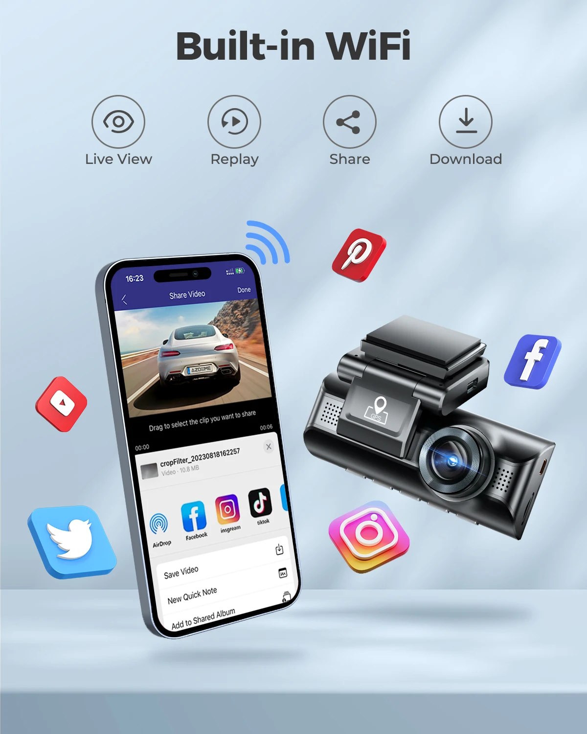 AZDOME Dash Cam M550 4K + 1080P 