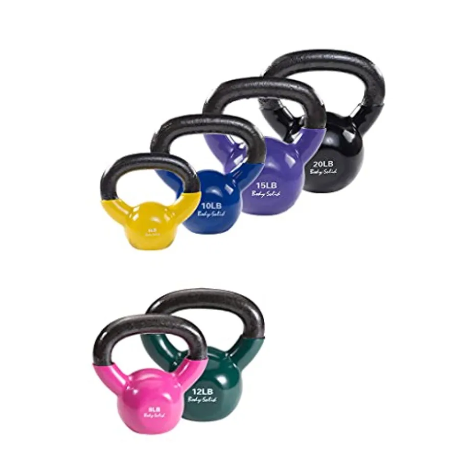 

Body Solid Vinyl Coated Kettle Bell Set for Home Gym Use Black Durable Coating Adjustable Weight Options