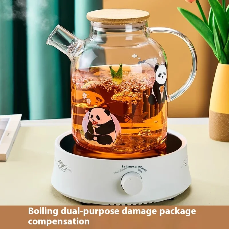 Gianxi Lovely Panda Water Jug Heat Resistant Glass Cold Water Kettle Cup Water Pot Large Capacity Heating Boiling Tea Jug