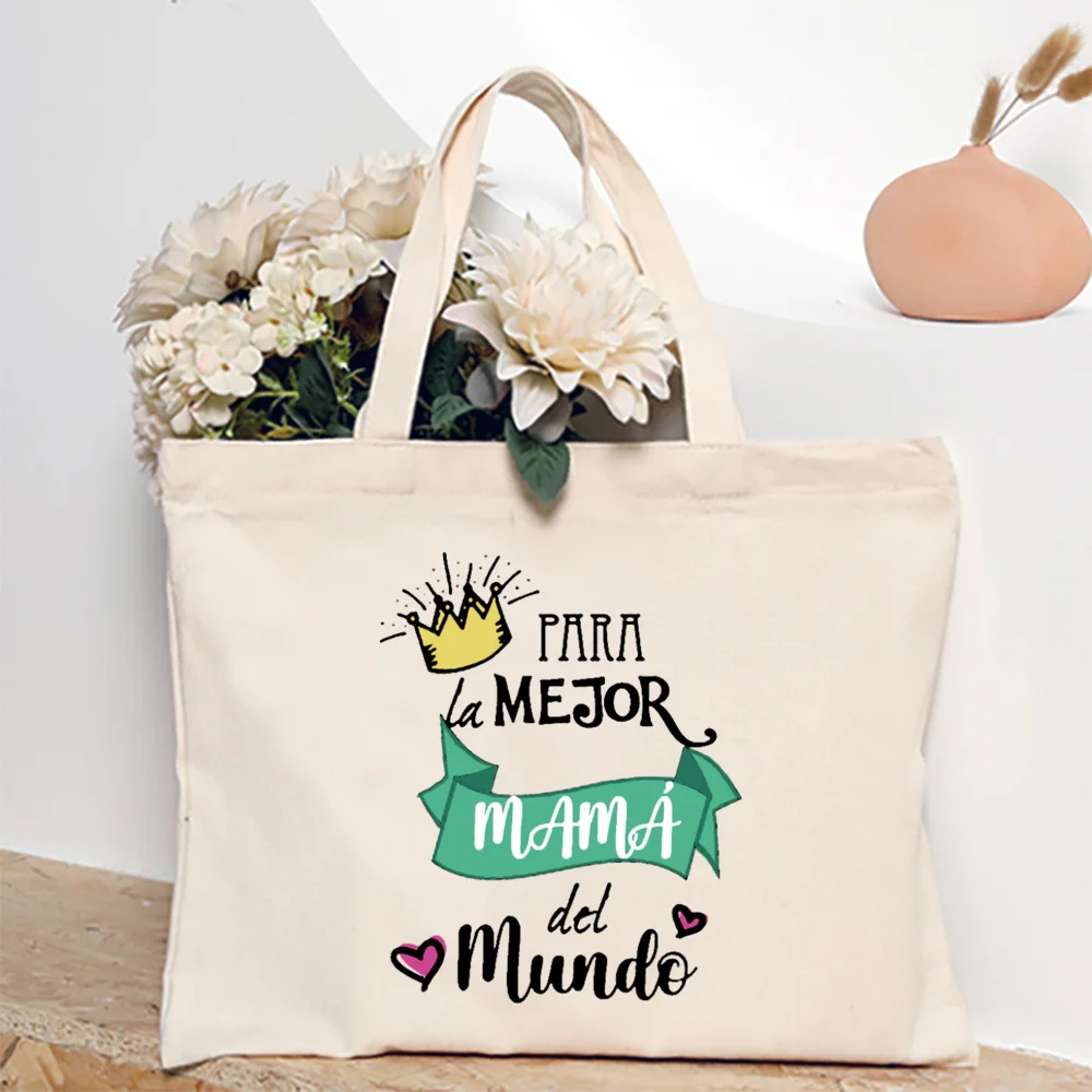 I Have A Best Mom in The World Printed Women Shoulder Bag Canvas Tote Female Shopping Bags Mothers Day Birthday Gifts for Mother