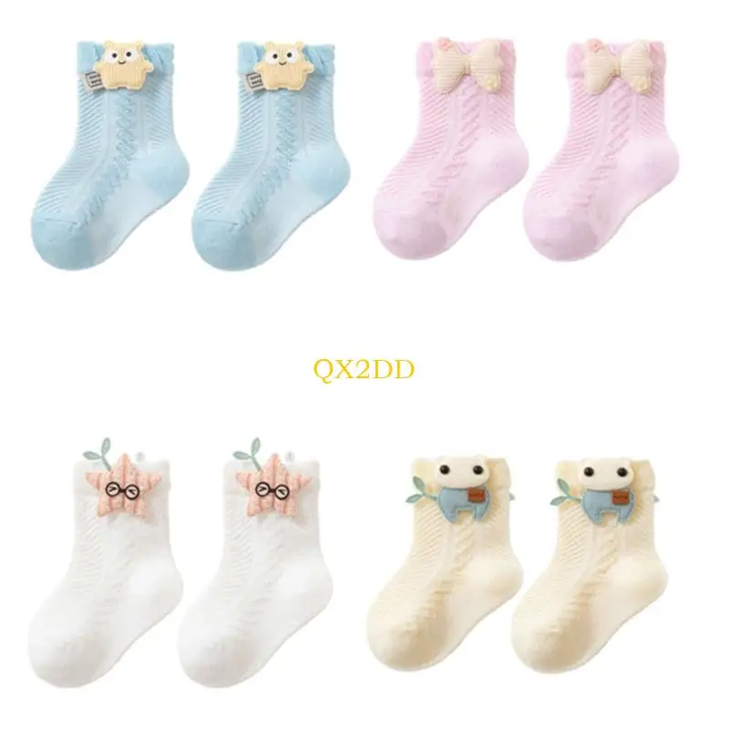 

QX2D 0-3 Year Children's Socks Summer Combed Cotton Baby Socks Cartoon Toddler Hosiery Infant Mesh Socks