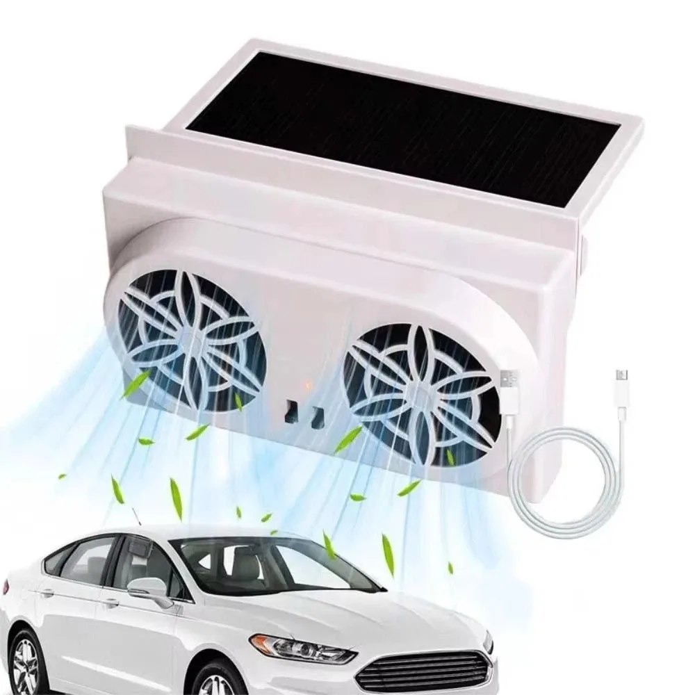 Solar Panel Car Window Fan Dual Fans USB Charging Solar Powered Fan Energy-Saving Portable Air Vent Car Exhaust Fan
