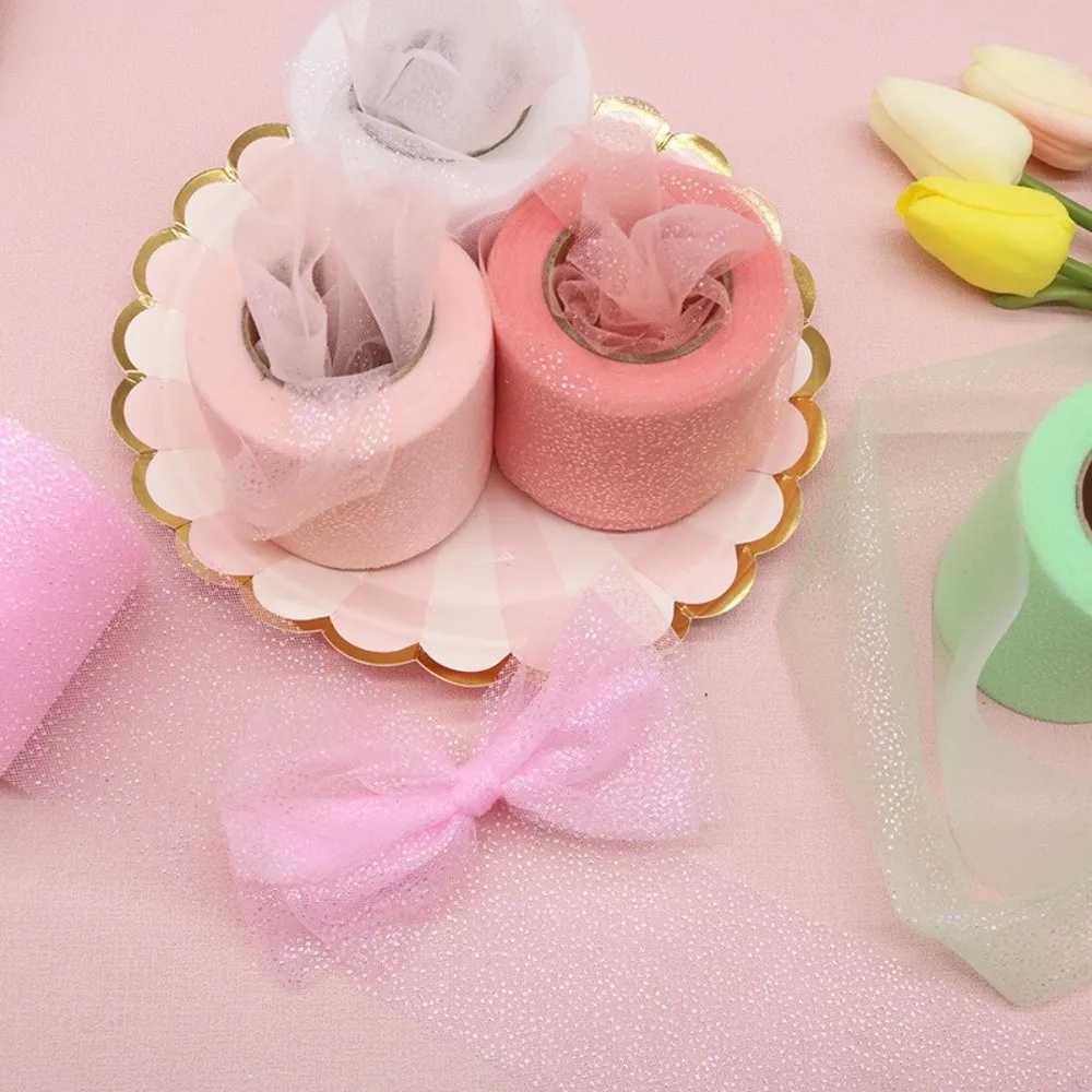 6CM 25Yards Crystal Sequin Ribbons Organza DIY Craft Glitter Dot Tulle Roll Wedding Birthday Decoration Gift Wrapping Bouquets