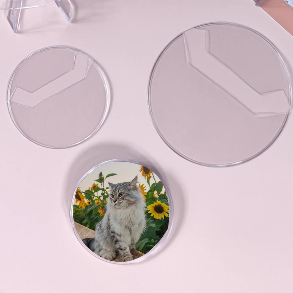 5PCS Transparent Badge Display Sleeve Round Card Storage Case Anime Badges Decoration Protective Sleeve Badge Protector Case