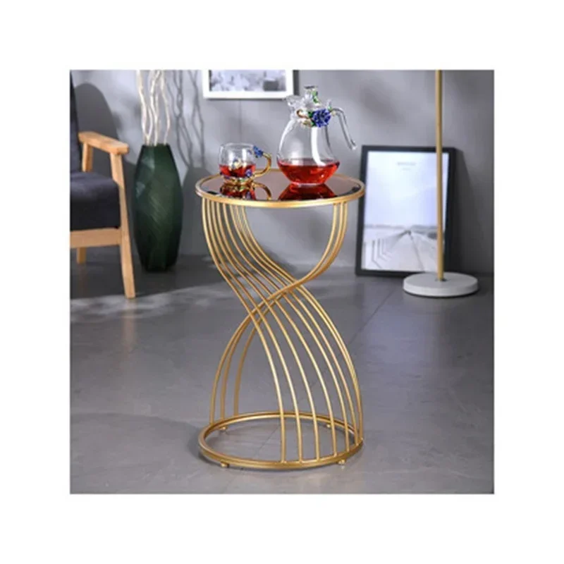 Nordic Irregular Wrought Iron Living Room Coffee Table Creative Simple Milk Tea Shop Round Table Golden Metal Desk Glass Desktop