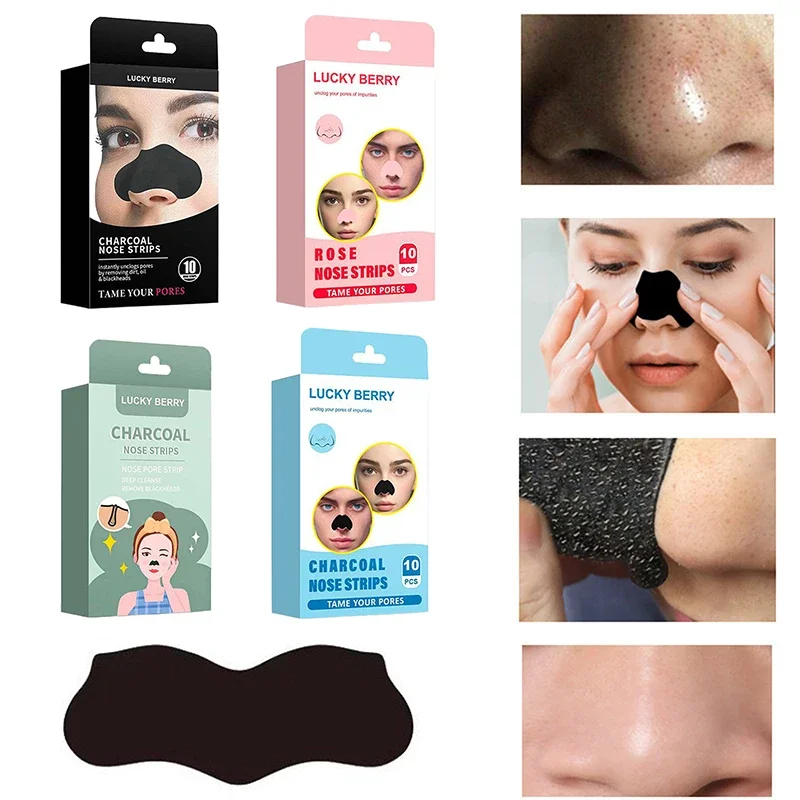 10 pçs carvão de bambu remoção cravo nariz máscara limpeza profunda poros acne tiras cuidados com o nariz remendo pele suave ferramenta beleza