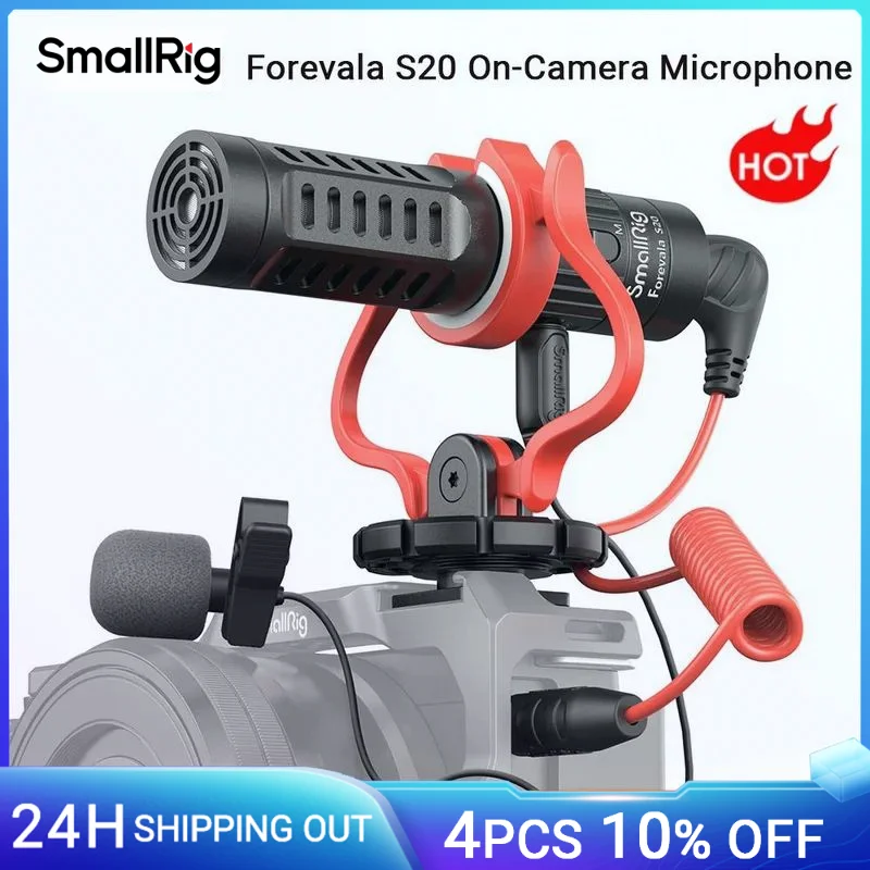 SmallRig S20 Video Microphone with Shock Mount Deadcat Dual Channel Camera Microphone for Canon DSLR  for iPhone Smartphones