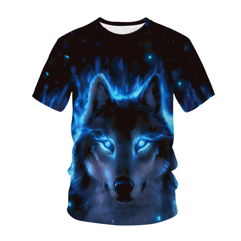 Wolf Couple T Shirt For Mens Animal Print Short Sleeve 3D Casual Street Man\'s T-shirt Loose Tee Shirt Men Vintage Tops Clothing