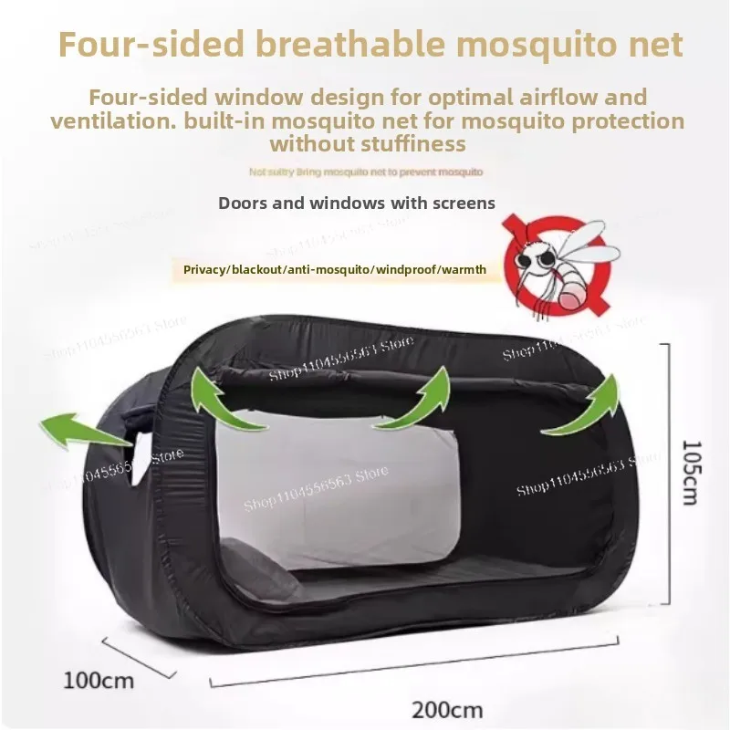 3-Color Enclosed Bed Canopy Mosquito Net Privacy Tent for Dorm, 2-in-1 Blackout Folding Cot Camping Travel