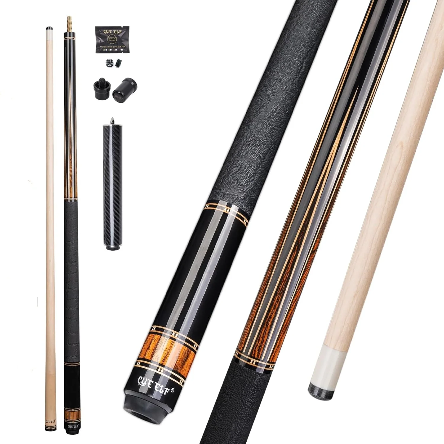 For High Quality Maple Wood Pool Cue Stick Stainless Steel Joint 2-Piece 20 oz 58'' Low Deflection Handmade Inlay 12.5mm Tip