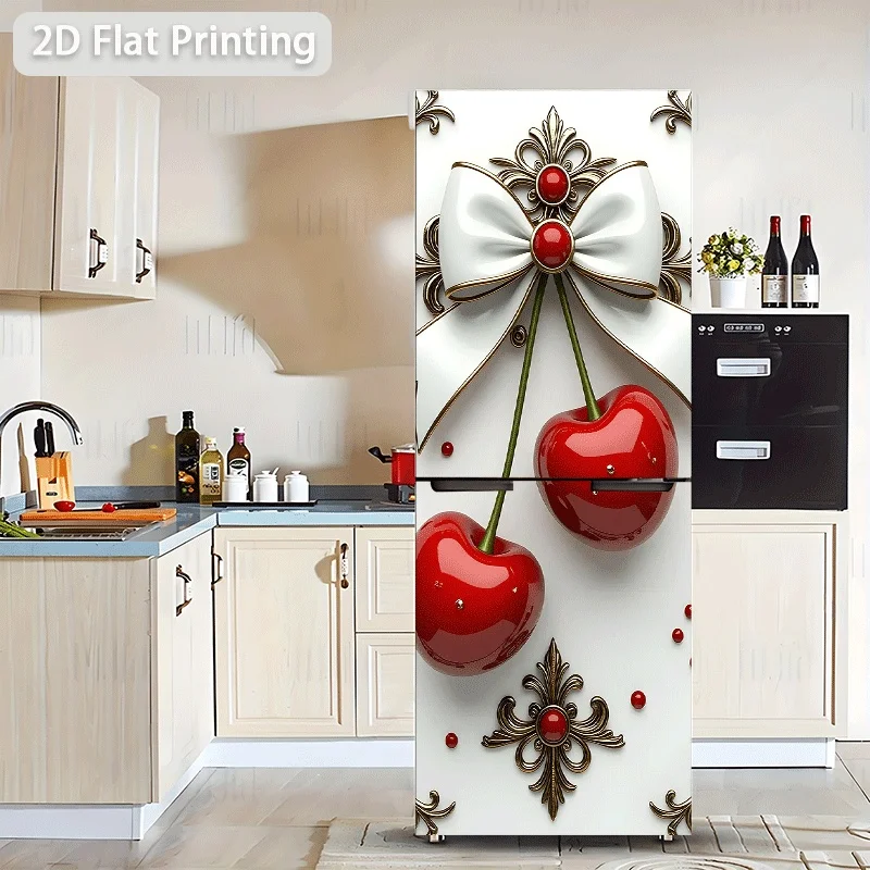1pc Cherry and Ornate Decoration Refrigerator Sticker | 60x180cm Self-adhesive Wall Decal for Cabinets and Wardrobes, Contempo