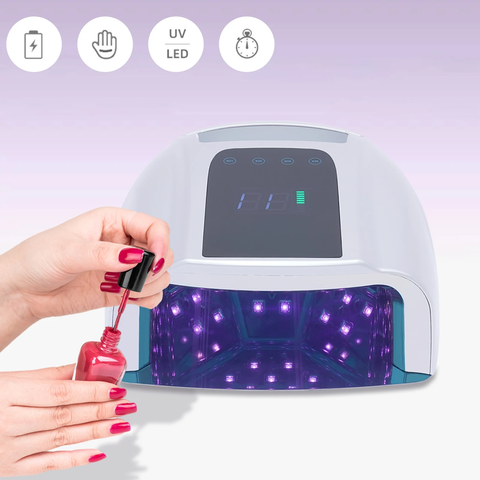 Nail Dryer, 96W 42-Bead Professional Rechargeable UV LED Portable Cordless Nail Lamp Machine with Removable Stainless Steel