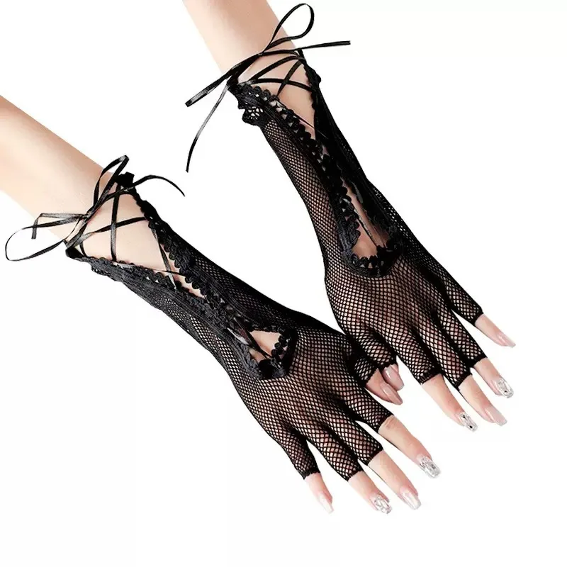 Arm Sleeves Black Strappy Lace Breathable Sun Protection Edgy Subculture Nightclub Stage Performance Women Lightweight Elastic