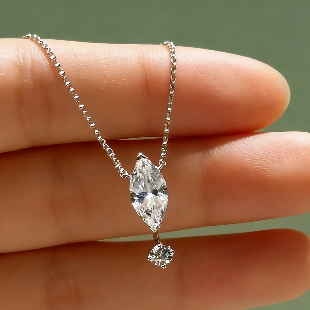 

1ct Marquise/Round Cut Moissanite Diamond Pendant Necklace with Certificate 925 Sterling Silver Stacking Neck Chain for Women