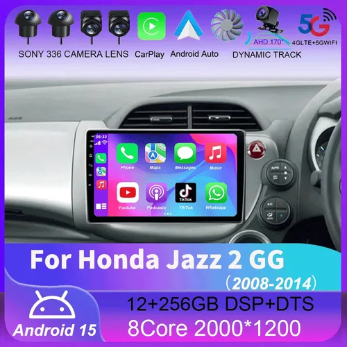 Para Honda Jazz 2 GG 2008 - 2014 Fit 2 GE GP GE 2007 - 2014 GPS Radio de coche navegación reproductor de vídeo Multimedia estéreo BT Android 15