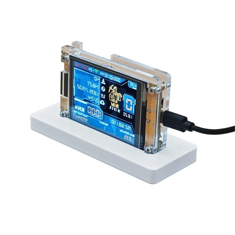 ABHU BTC Crypto Solo Miner 1X 1000KH/S Nmminer Nerdminer+ 1 Slot Stand Upgraded Harshrate 2.8 Inch Smart Display Lotter Bitcoin