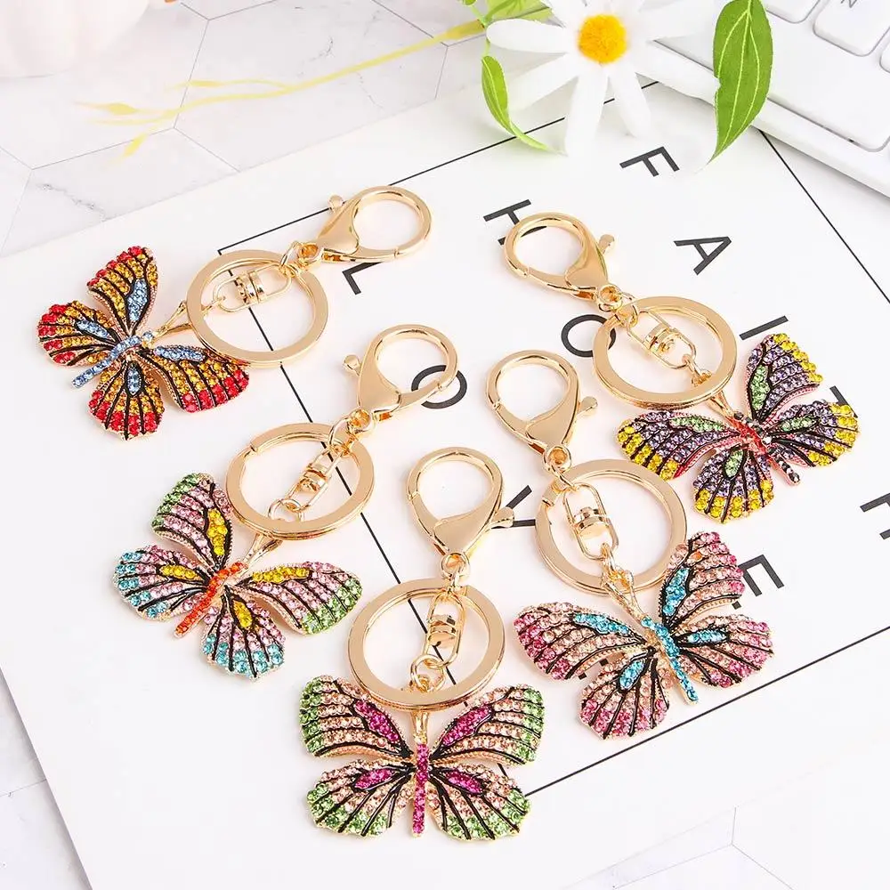 Fashion Creative Butterfly Rhinestone Alloy Glittering KeyChain Car Key Ring Bag Charm Pendant Bag Accessories