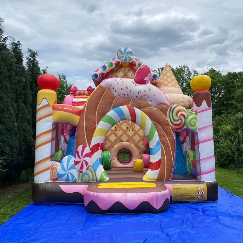 Candy Theme Jumping Castle Inflatable and Bouncy House with Slide Sweet Bouncer Jump House for Party Rental Equipment
