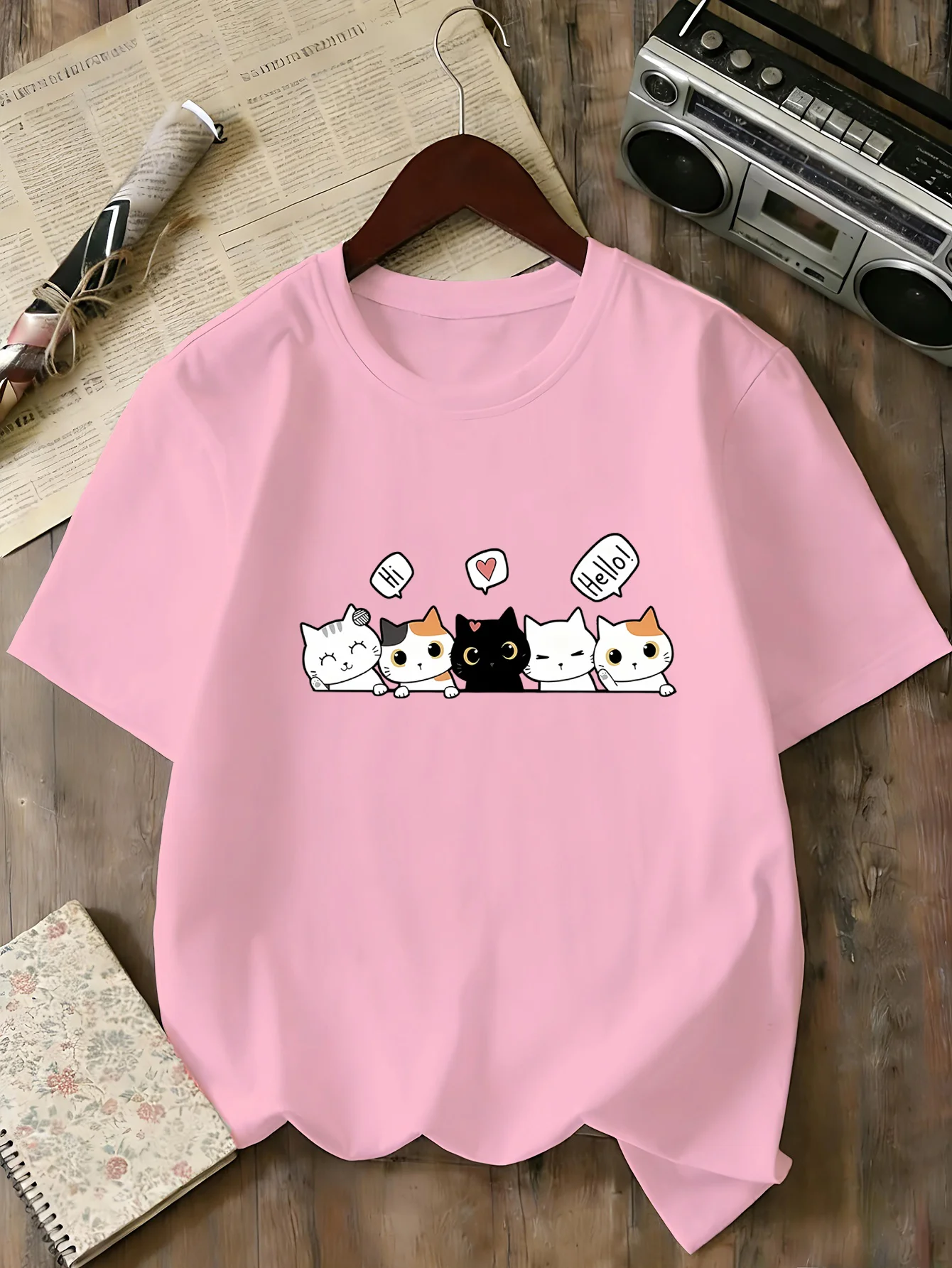 Cartoon Five Cute Talking Kittens Graphic T Shirt Family Matching Boys Girls Kids Short Sleeve Lovely Pet Children Daily Tops