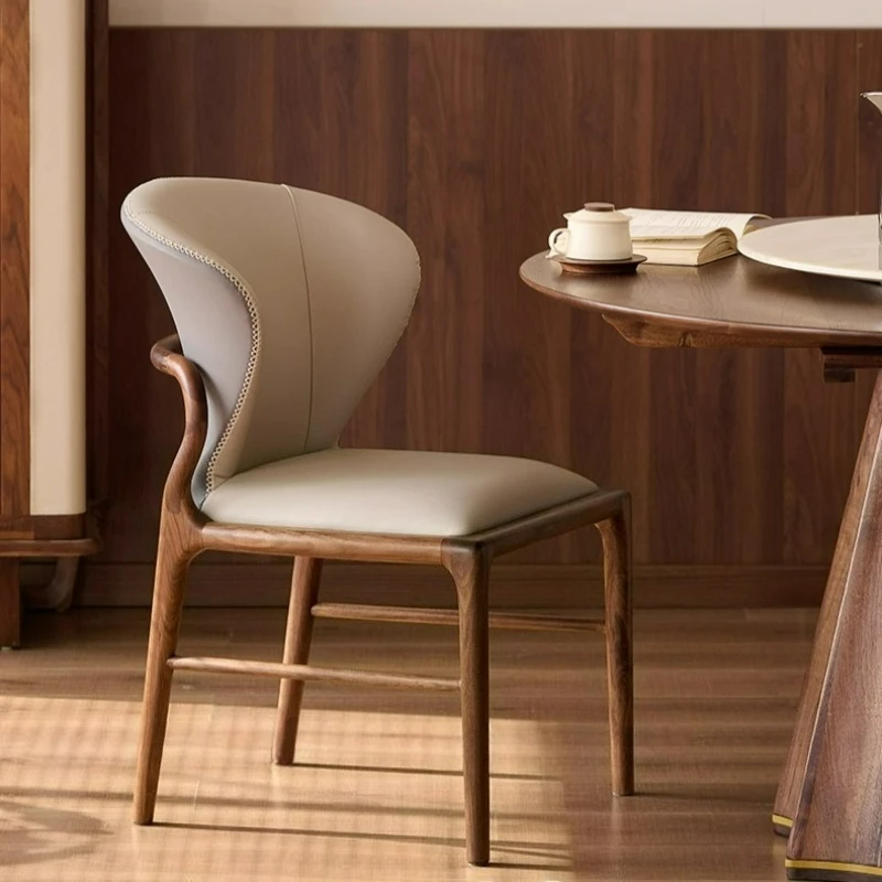 

North American Black Walnut Dining Chair Home Restaurant Soft Bag Chair Book Chair Light Luxury Premium Solid Wood Back