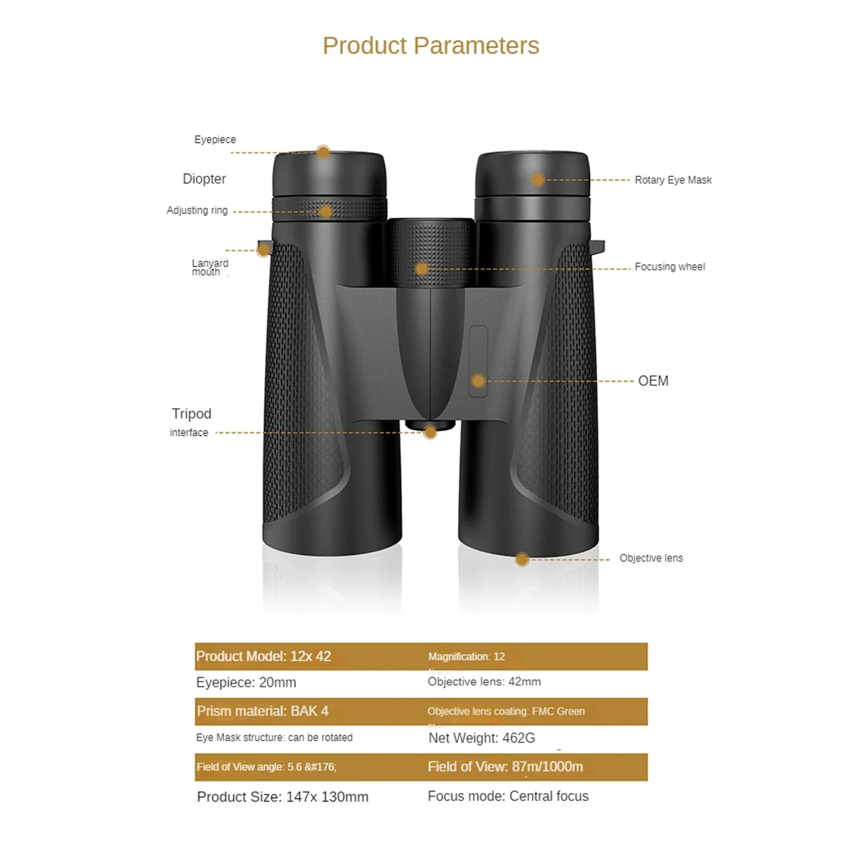 ABKM 12X42 hochauflösendes optisches Fernglas-Teleskop, geeignet für Outdoor-Sightseeing, Sport, Reisen und Sternenbeobachtung