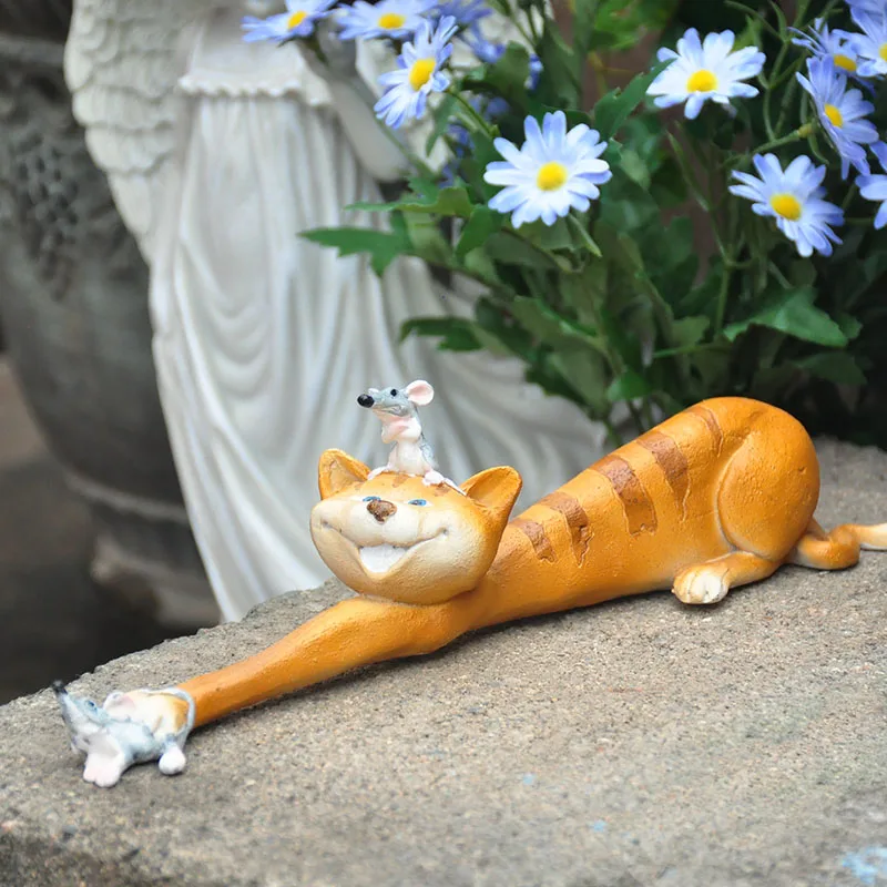 

Pastoral Funny Play Little Cat and Mouse Figurine Garden Outdoor Terrace Resin Animal Sculpture Garden Decorative Accessories