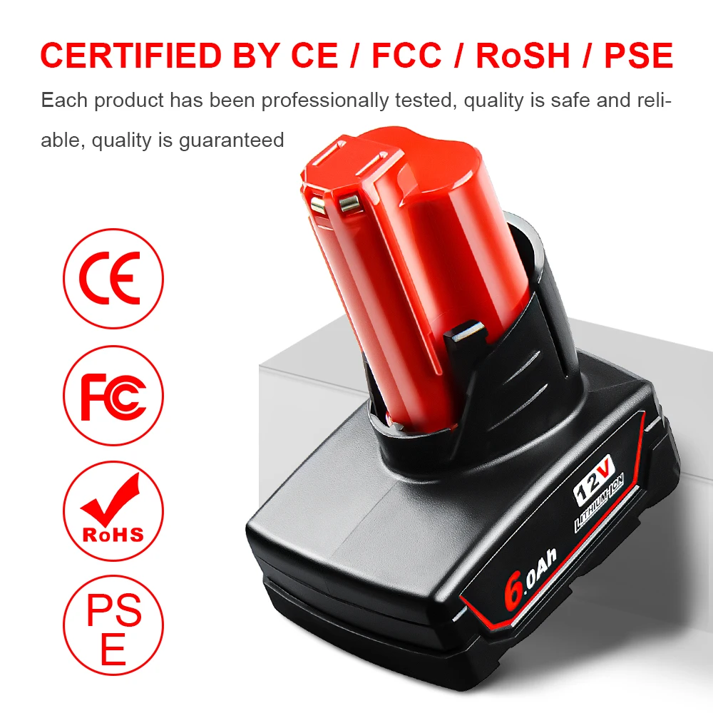 12V 6Ah / 9Ah Li-ion Battery for Milwaukee 12V Tools M12 12V M12B6 XC 6.0Ah Cordless Drill Lithium-Ion Batteries 48-11-2402