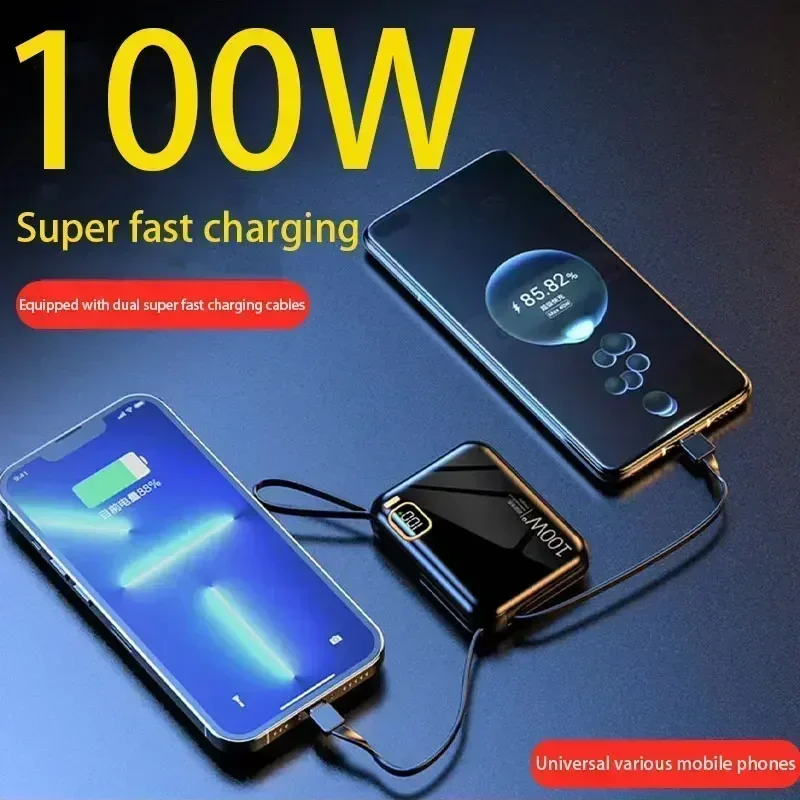 50000mah Portable Power Bank PD100W Detachable USB to TYPE C Cable Two-way Fast Charger Mini Powerbank Mobile Power Supply