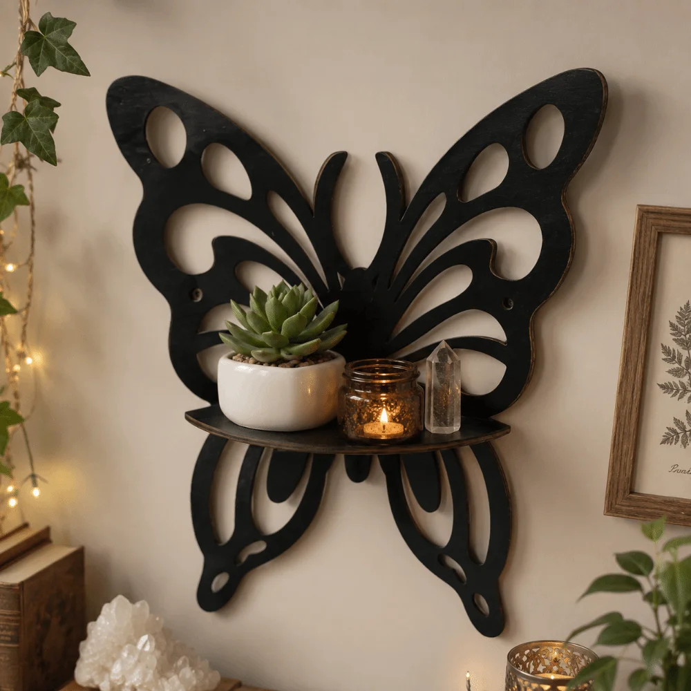 Hollowed Out Butterfly Shaped Shelf Wall-Mounted Home Decor Display Shelf Artistic Decorative Wall Bracket Living Room