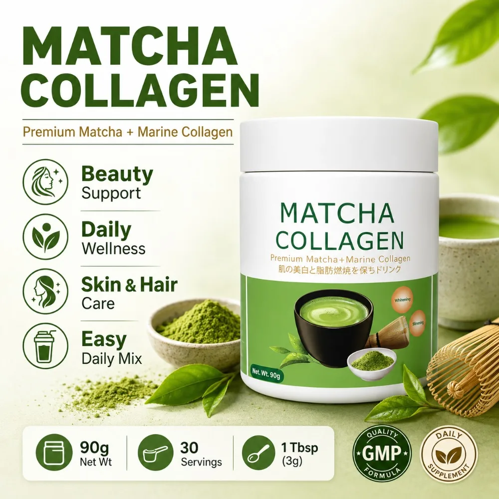 Matcha Collagen Powder with Marine Collagen Organic Green Tea Drink Mix Daily Beauty Wellness Support Gluten Free 30 Servings