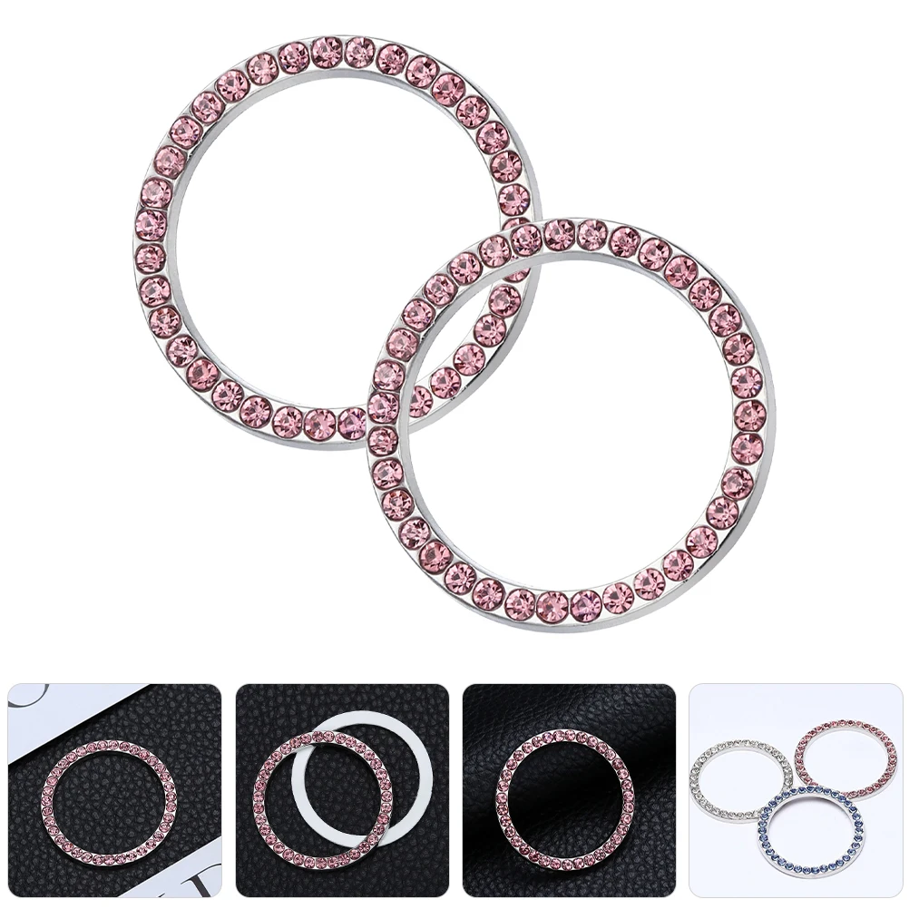 

2pcs Push Button Cover Rhinestone Decoration Ring Interior Accessories Engine Start Stop Button Cover Car Decor For Women