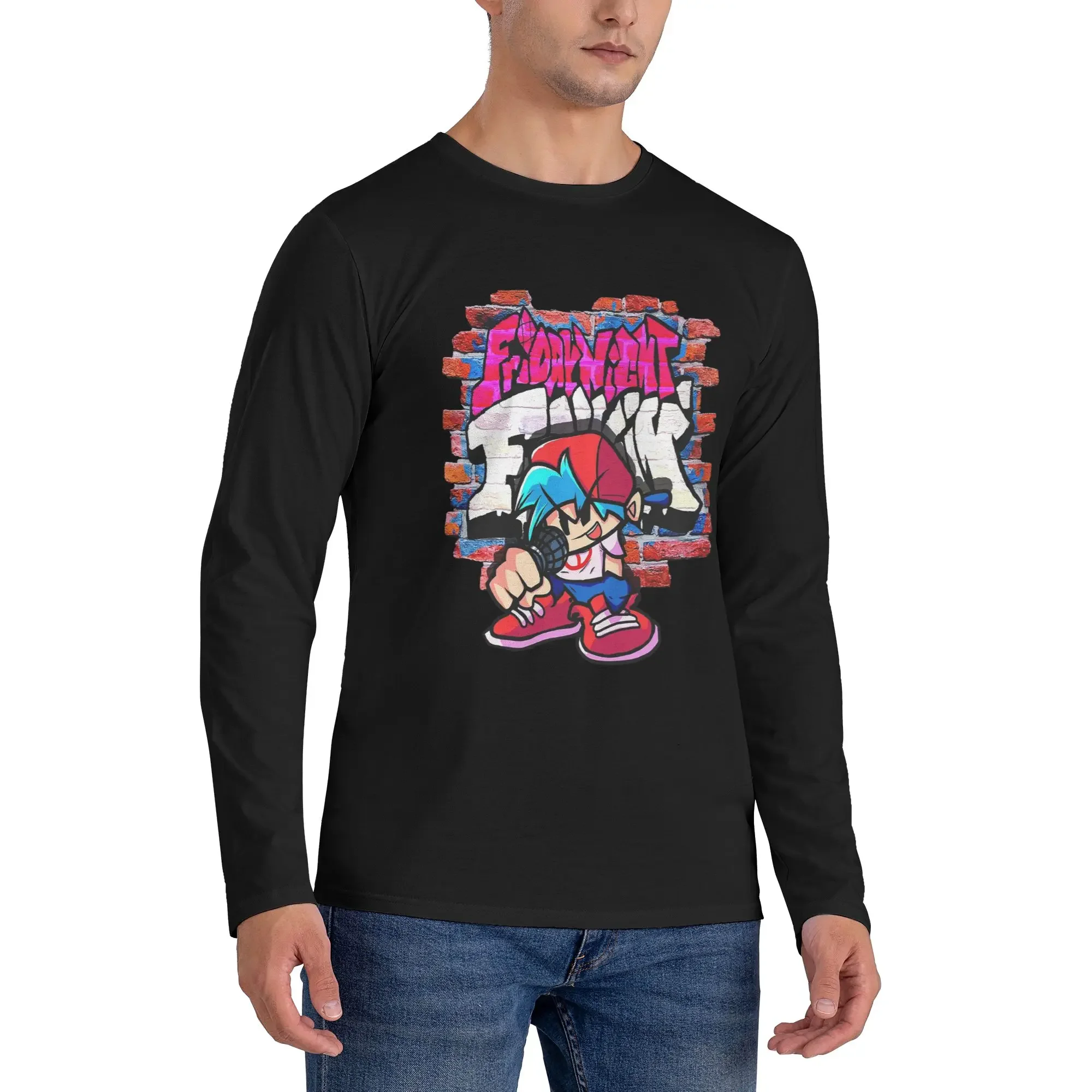 

Бойфренд ФНФ. Мужская футболка с длинными рукавами с кирпичной стеной, дышащие футболки с круглым вырезом, весенние и осенние мужские топы