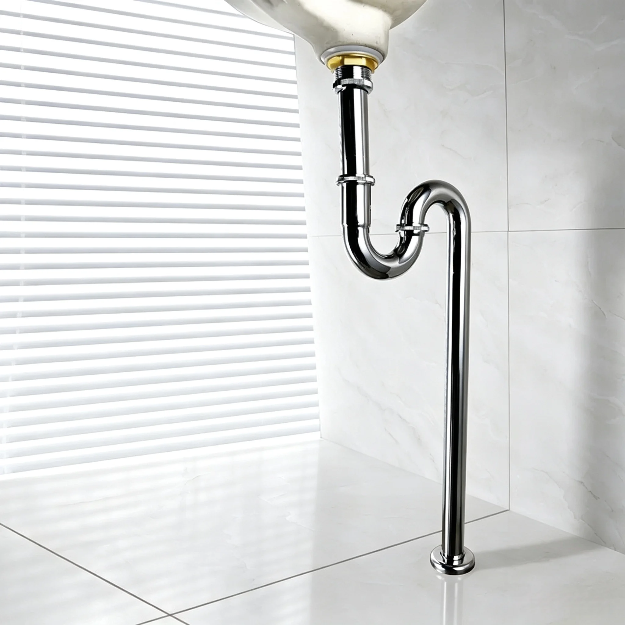 S Trap Basin Waste Drain Pipe Chrome Brass Anti-odor Sink Siphon Tube, Bathroom Toilet Hand Wash Basin Floor Drainage Waste Pipe