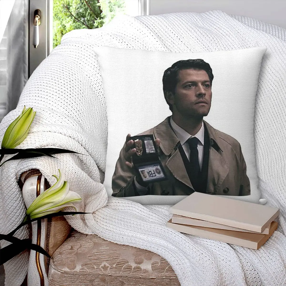 Castiel FBI Badge Square Pillowcase Pillow Cover Polyester Cushion Zip Decorative Comfort Throw Pillow for Home Living Room