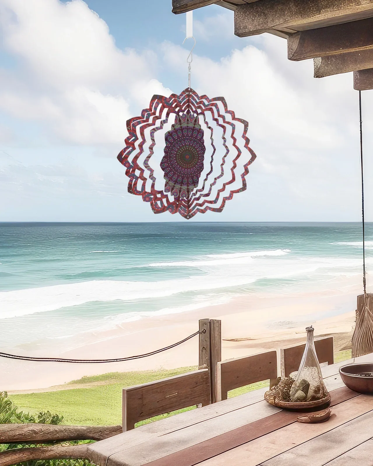 Mandala Pattern Red Outdoor Wind Chime Garden balcone decorazioni appese in acciaio inossidabile per la casa 3D rotante Wind Spinner