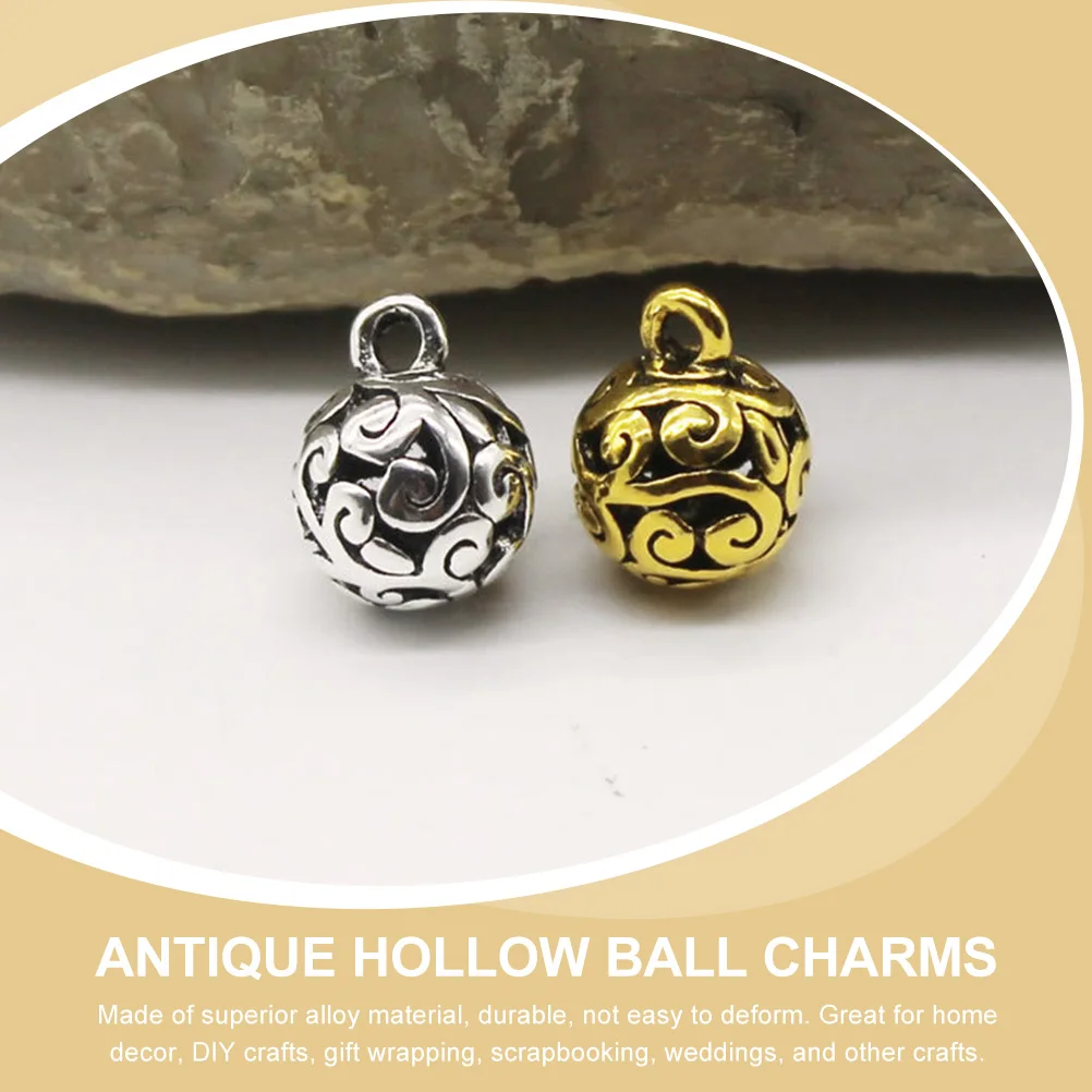

20 Pcs Hollow Ball Charms Vintage Alloy Pendants for Jewelry DIY Crafts Decorative Openwork Flower Necklace Bracelet