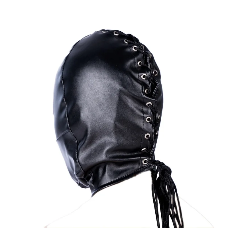 Adults Women Men Halloween Party Games Black Mysterious HeadgearSexy Cosplay Mask Fetish PU Leather Full Face Masked Hood