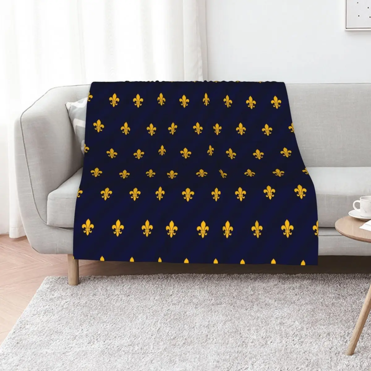 

Fleur de Lys Gold Blue Throw Blanket Custom Sofa Tourist Luxury Blankets