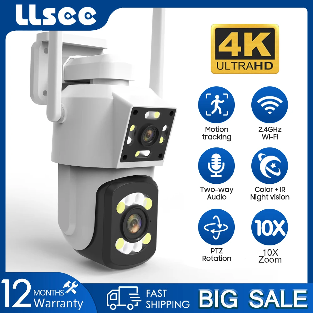 LLSEE 8MP 4K dual lens 10X optical zoom wifi camera outdoor wireless IP camera night vision waterproof support ONVIF protocol